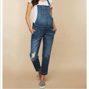 Denim Side Panel Letdown Hem Maternity Overalls